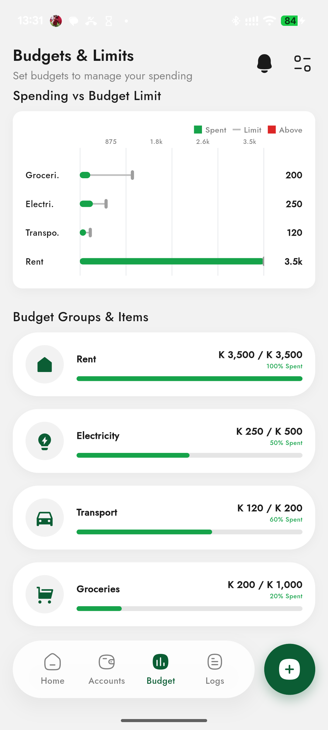 Budget Screen Mockup