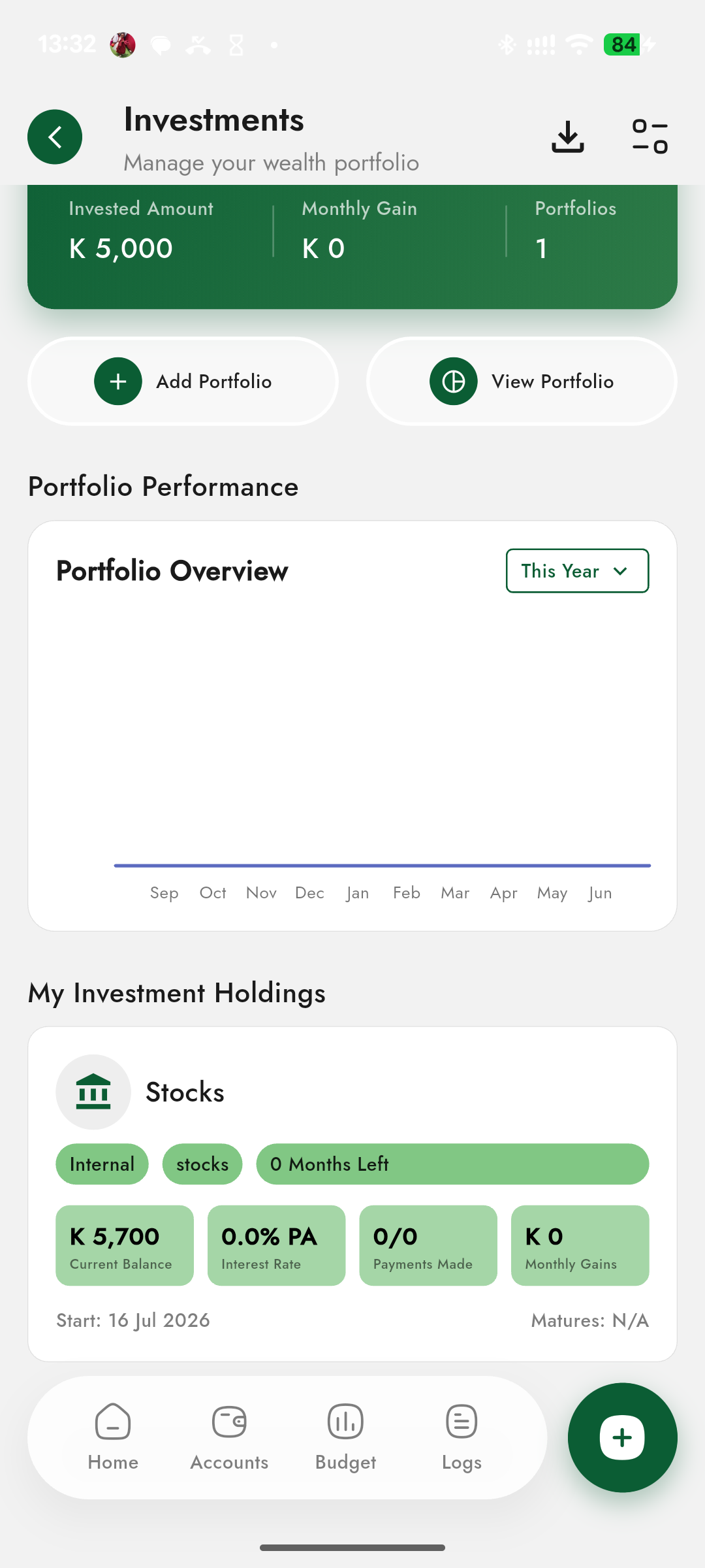 Investment Screen Mockup